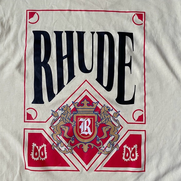 Rhude Mens Red Card Print Ribbed Neck Short Sleeve - Picture 6 of 6